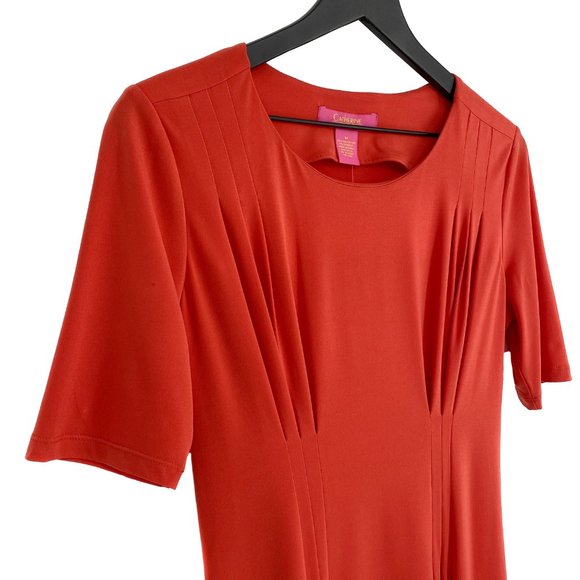 CATHERINE MALANDRINO Tangy Apricot Pleated Sheath Dress Size M - Picture 6 of 16